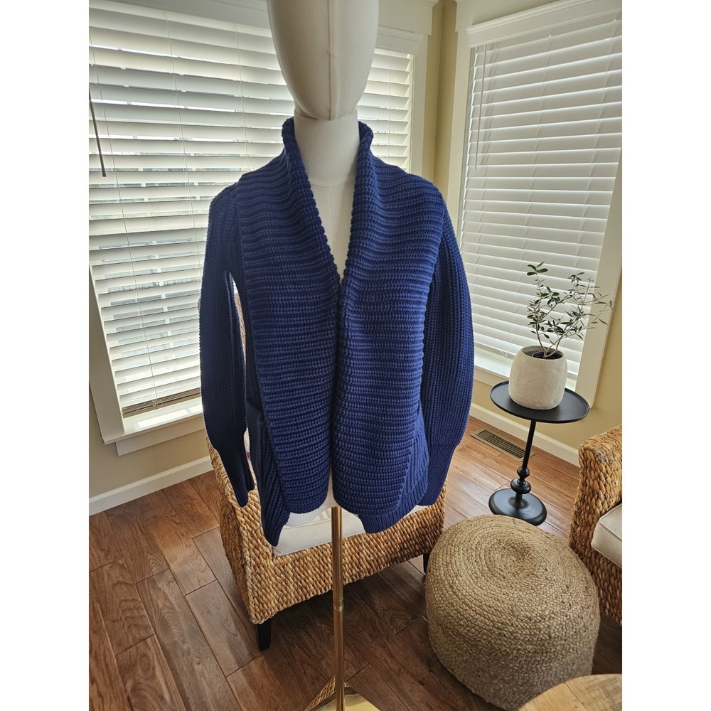 J. Crew Cableknit Knit Open Front Thick Sweater Women's Size XS Navy Blue